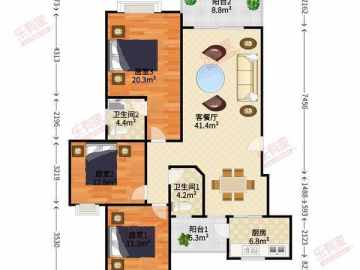 天明豪庭 3室2厅2卫 - House730