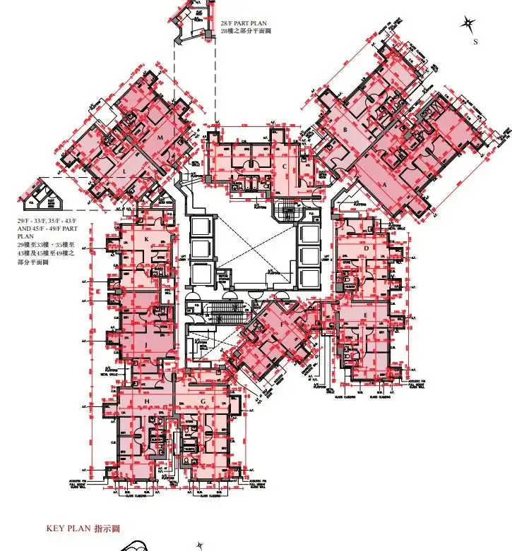 圖為第1座7至49樓平面圖