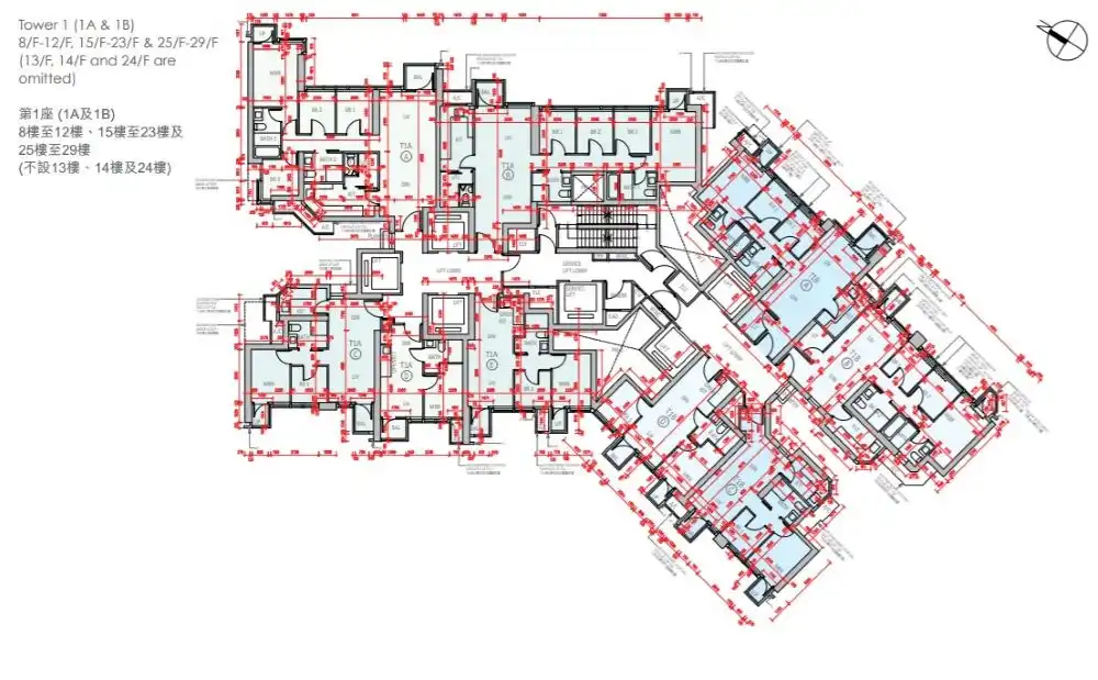 第1座8至29樓平面圖。