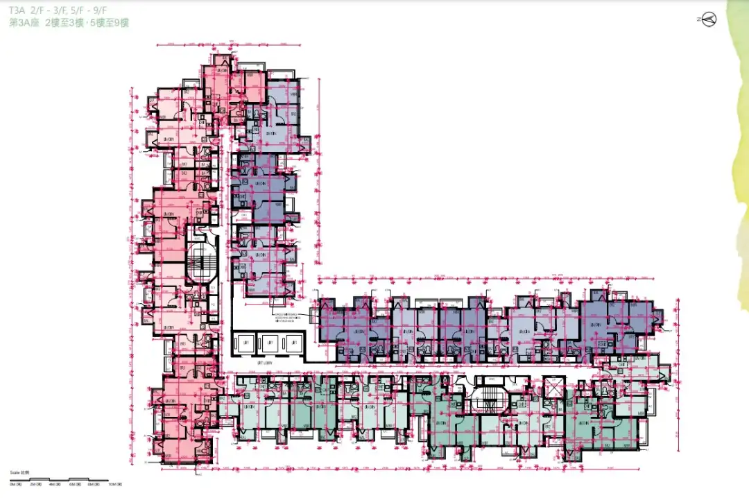 第3A座2至9樓平面圖。