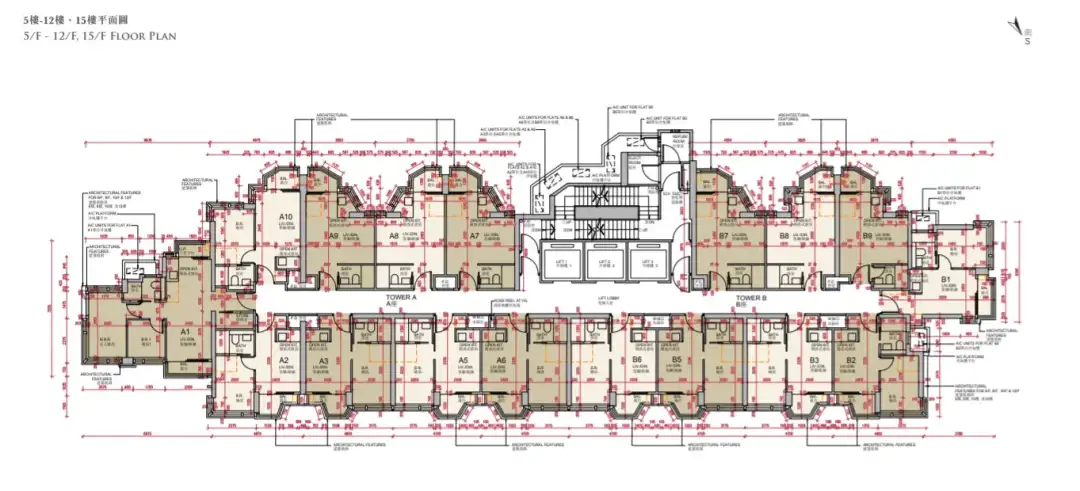 5至15樓單位分布。