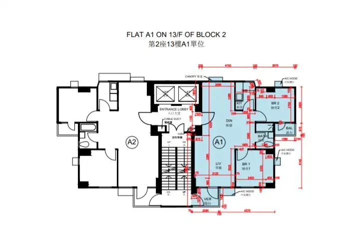 第2座13楼A1室间隔。