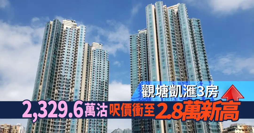 本地-觀塘凱滙3房2,329.6萬元沽 呎價衝至2.8萬新高-House730