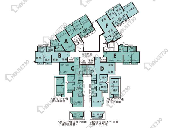 翠擁華庭 平面圖 翠擁華庭 9座 3,5-12,15-23,25-33,35樓 樓層平面圖 - House730
