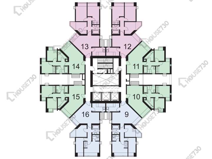 康怡花園 平面圖 康怡花園 H座 (9-16室) 2-19樓 樓層平面圖 - House730