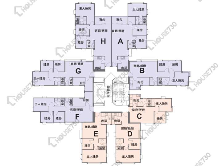 鯉景灣 平面圖 鯉景灣 B段 逸星閣 (5座) 4-15樓 樓層平面圖 - House730