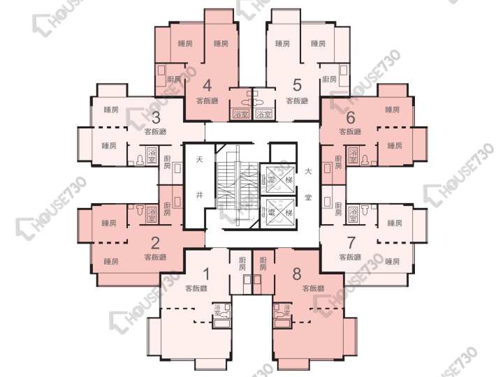 金獅花園 平面圖 金獅花園 1期 金康閣 (A座) 1-25樓 樓層平面圖 - House730