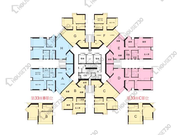 麗港城 平面圖 麗港城 3期 33座 1-27樓 樓層平面圖 - House730