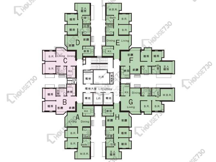 新都城 平面圖 新都城 2期 1座 2-38樓 樓層平面圖 - House730