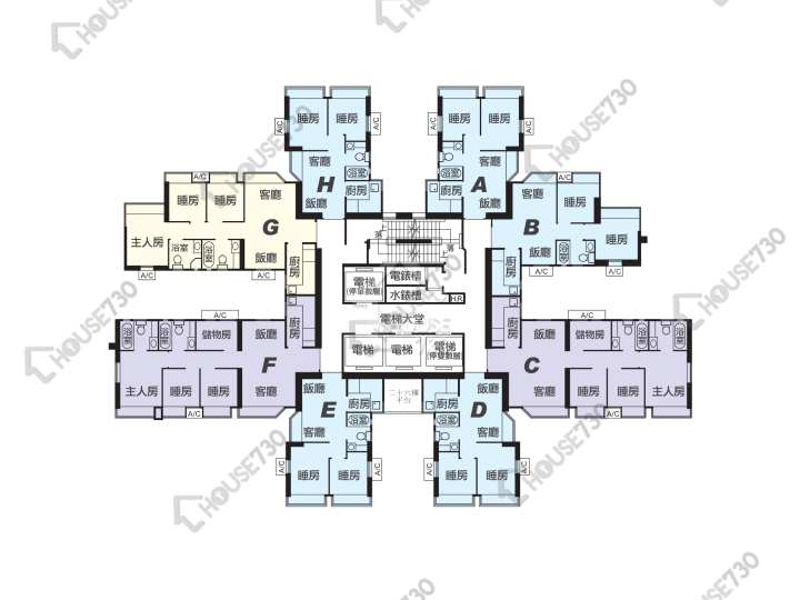 港灣豪庭 平面圖 港灣豪庭 1期 1座 6-48樓 樓層平面圖 - House730
