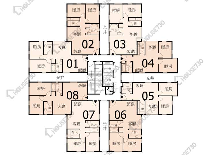 德福花園 平面圖 德福花園 E座 2-10樓 樓層平面圖 - House730