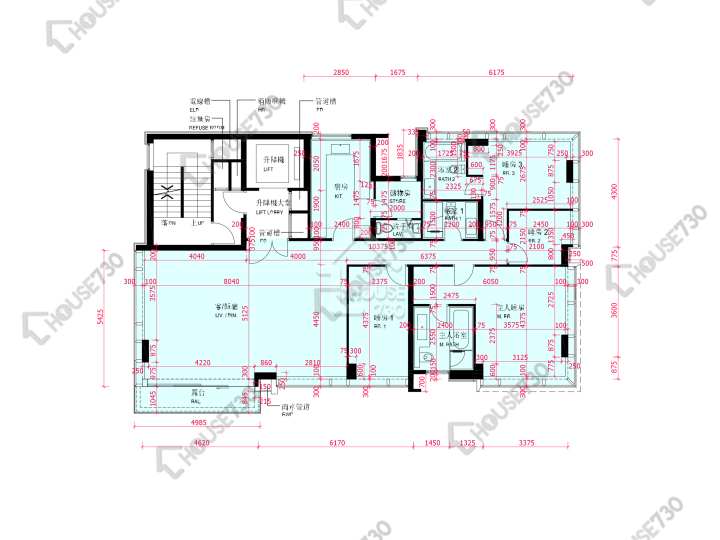 啟德1號 平面圖 啟德1號 II 低座第8座 2-3,5樓 樓層平面圖 - House730