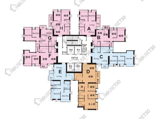 御皇庭 平面圖 御皇庭 1座 2-3,5-13,15-23,25-33,35-43,45樓 樓層平面圖 - House730
