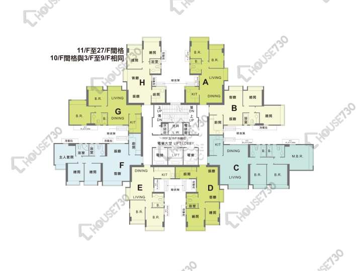 牽晴間 平面圖 牽晴間 7座 10-27樓 樓層平面圖 - House730