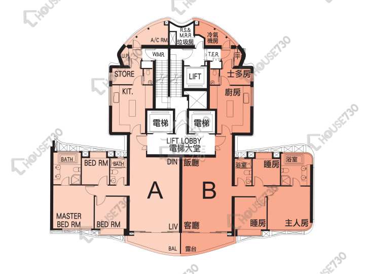貝沙灣 平面圖 貝沙灣 6期 BEL-AIR NO. 8 8B座 9-13,15-23,25-28,35-41,42樓 樓層平面圖 - House730