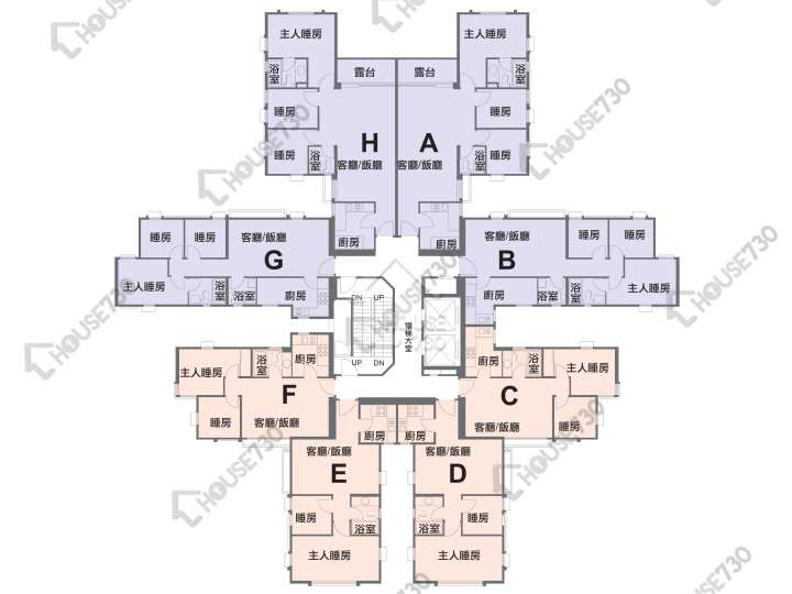 鯉景灣 平面圖 鯉景灣 A段 觀景閣 (2座) 2-15樓 樓層平面圖 - House730