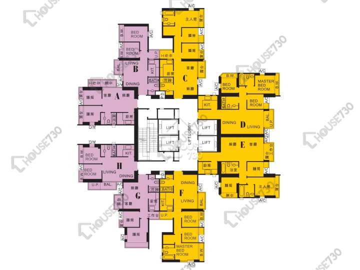 翔龍灣 平面圖 翔龍灣 6座 6-13,15-21,22樓 樓層平面圖 - House730