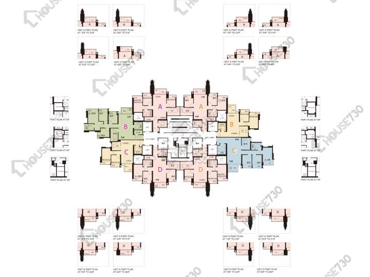日出康城 平面圖 日出康城 1期 首都 蒙特利爾 (3座-右翼) 8-12,15-23,25-28,30-33,35-43,45-51,53,55-63,65-67,68樓 樓層平面圖 - House730