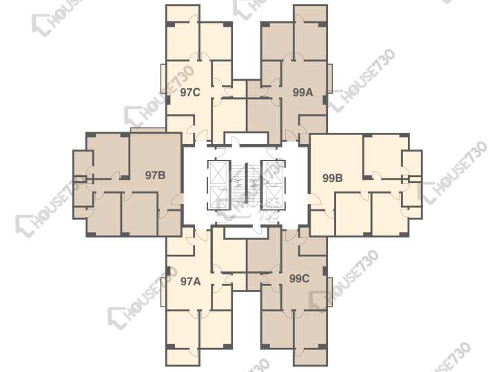 美孚新邨 平面圖 美孚新邨 4期 百老匯街97-99號 4-19樓 樓層平面圖 - House730