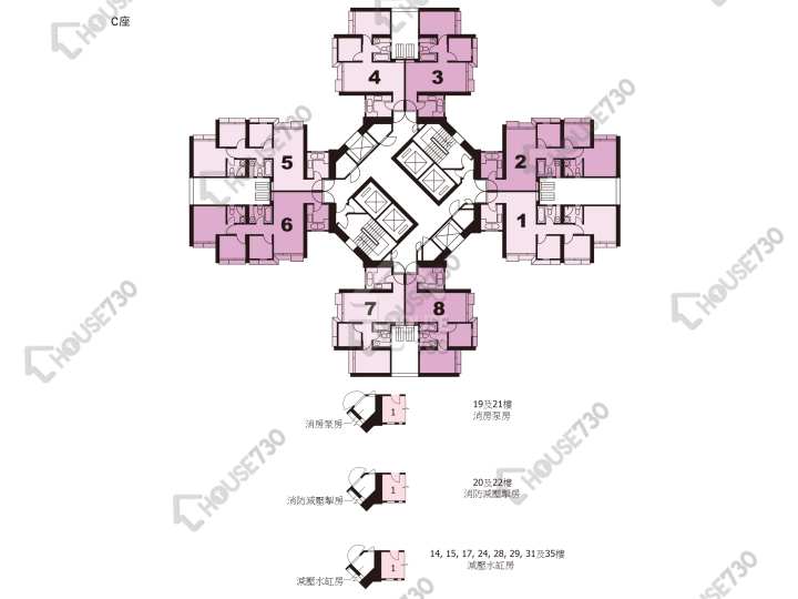 彩明苑 平面圖 彩明苑 彩松閣 (C座) 1-40樓 樓層平面圖 - House730