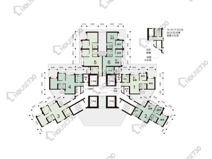 愉翠苑 平面圖 愉翠苑 愉能閣 (M座) 1-40樓 樓層平面圖 - House730