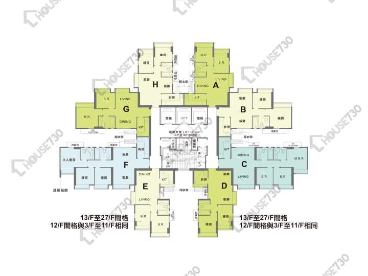 牽晴間 平面圖 牽晴間 3座 12-27樓 樓層平面圖 - House730
