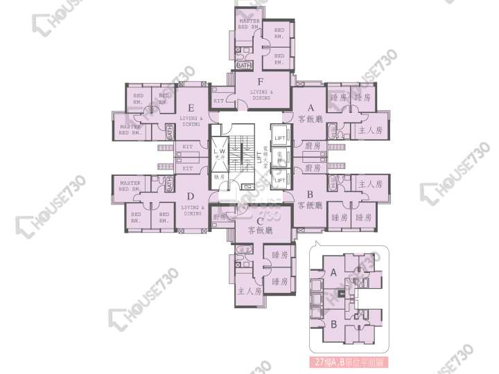 城市花園 平面圖 城市花園 2期 14座 3-27樓 樓層平面圖 - House730