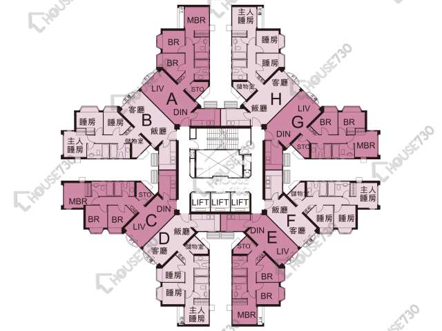 听涛雅苑 平面图 听涛雅苑 2期 4座 3,5-6,7楼 楼层平面图 - House730