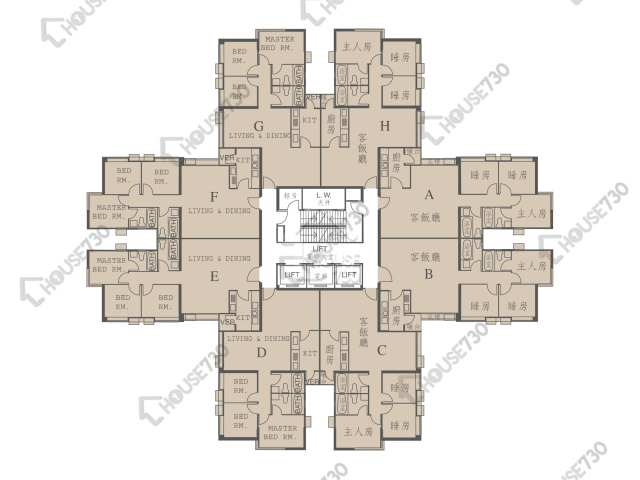 城市花園 平面圖 城市花園 1期 1座 4-27樓 樓層平面圖 - House730