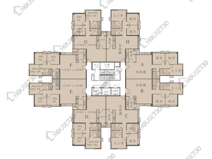 城市花園 平面圖 城市花園 1期 1座 4-27樓 樓層平面圖 - House730