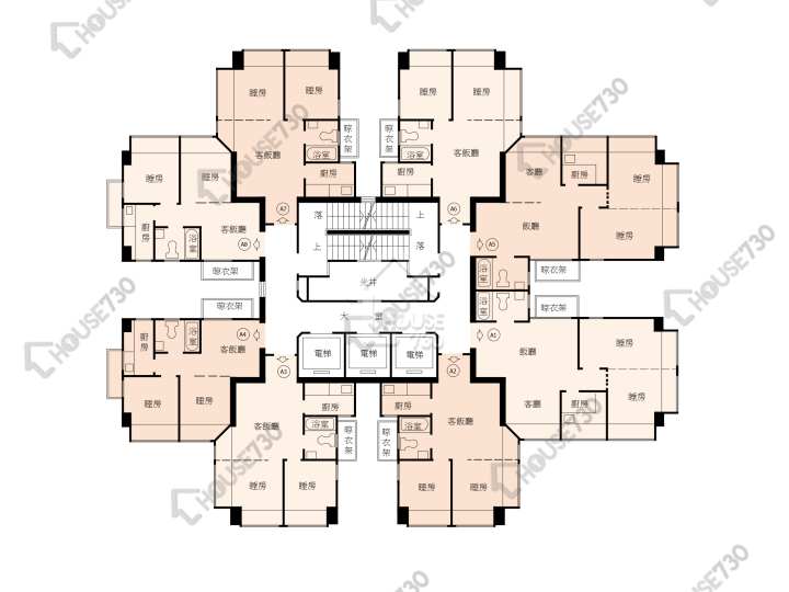 得寶花園 平面圖 得寶花園 A座 6-10樓 樓層平面圖 - House730