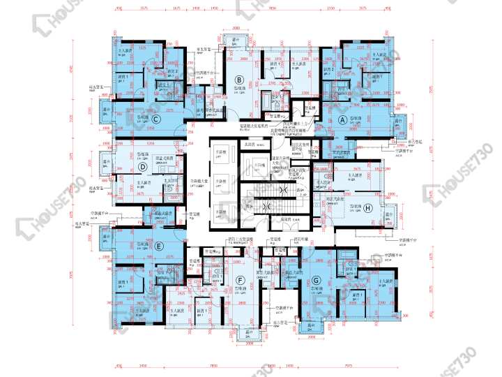 啟德1號 平面圖 啟德1號 I 大廈第2座 8-12,15-19,20樓 樓層平面圖 - House730