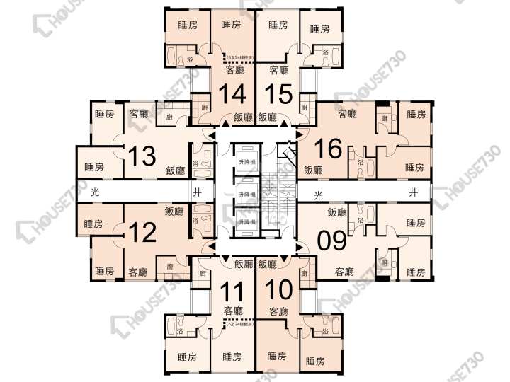 德福花園 平面圖 德福花園 N座 2-24樓 樓層平面圖 - House730