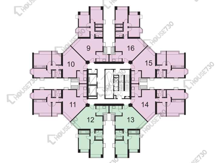 康怡花園 平面圖 康怡花園 K座 (9-16室) 1-19樓 樓層平面圖 - House730