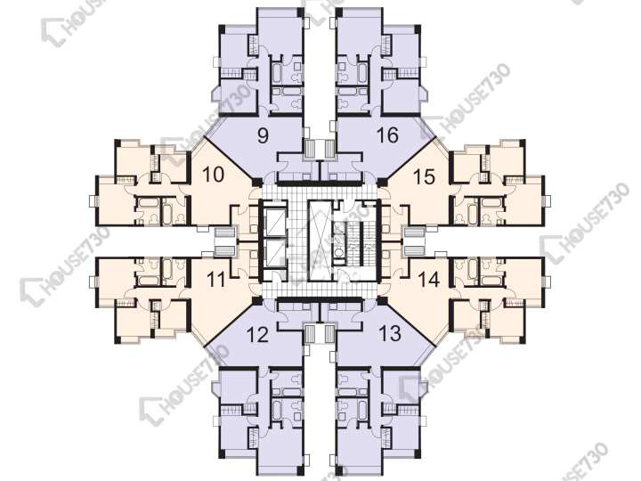 康怡花園 平面圖 康怡花園 J座 (9-16室) 1-19樓 樓層平面圖 - House730