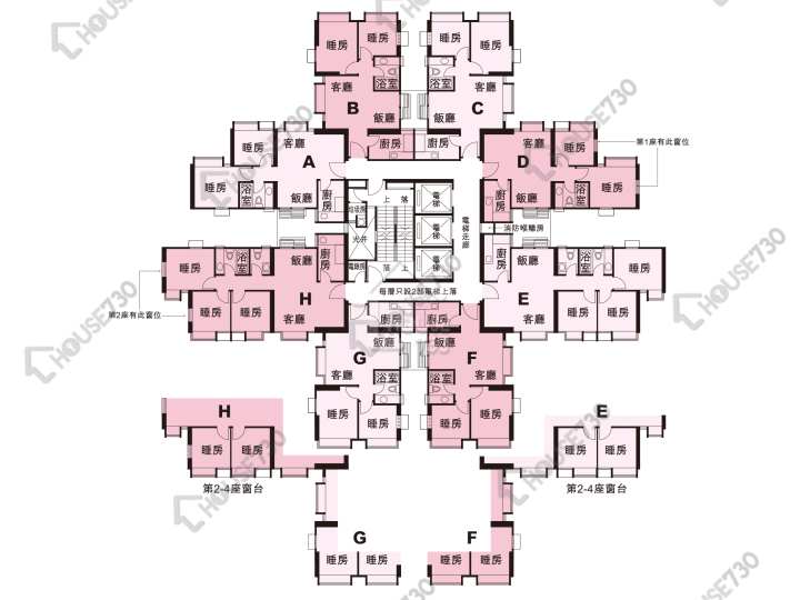 新元朗中心 平面圖 新元朗中心 1座 1-3,5-13,15-23,25-28,29樓 樓層平面圖 - House730