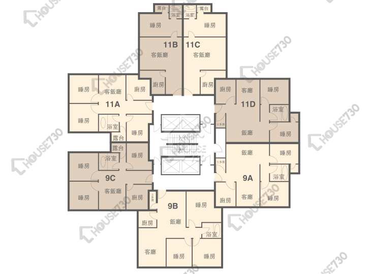 美孚新邨 平面圖 美孚新邨 1期 百老匯街9-11號 2-20樓 樓層平面圖 - House730