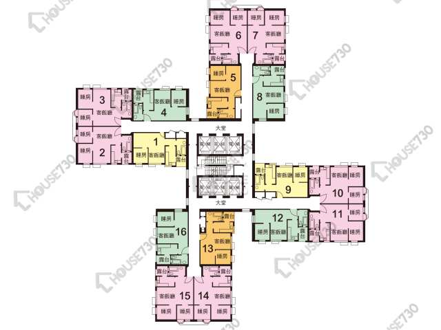 龍蟠苑 平面圖 龍蟠苑 龍珊閣 (A座) 1-33樓 樓層平面圖 - House730