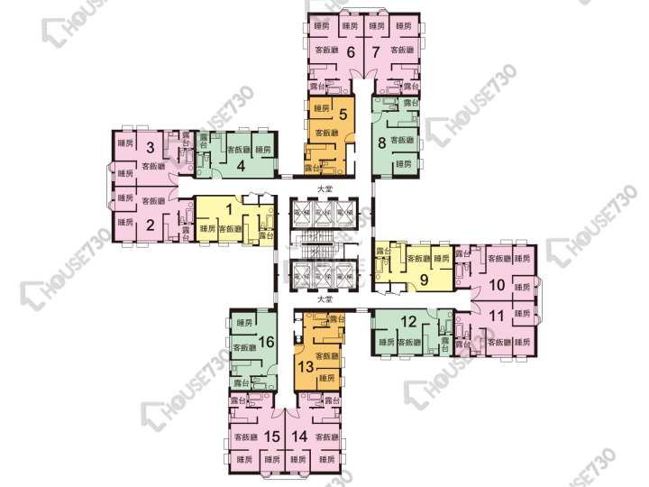 龍蟠苑 平面圖 龍蟠苑 龍珊閣 (A座) 1-33樓 樓層平面圖 - House730