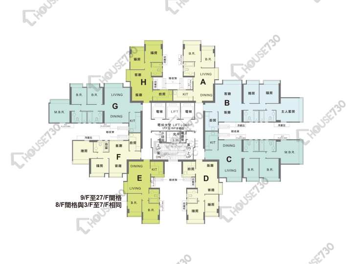 牽晴間 平面圖 牽晴間 8座 8-27樓 樓層平面圖 - House730