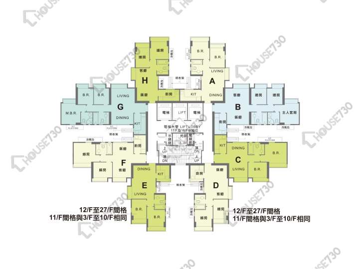 牽晴間 平面圖 牽晴間 10座 11-27樓 樓層平面圖 - House730