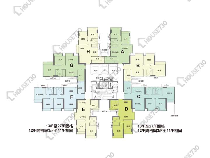 牽晴間 平面圖 牽晴間 2座 12-27樓 樓層平面圖 - House730