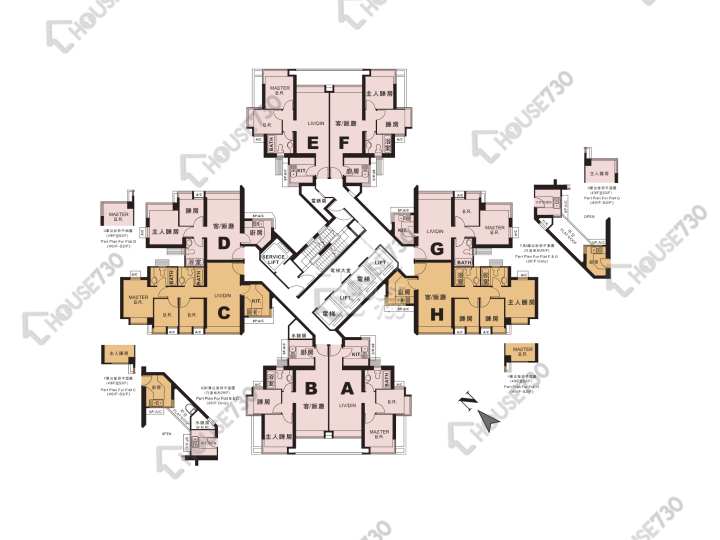 維景灣畔 平面圖 維景灣畔 2期 8座 1-3,5-13,15-23,25-33,35-43,45-52,53樓 樓層平面圖 - House730