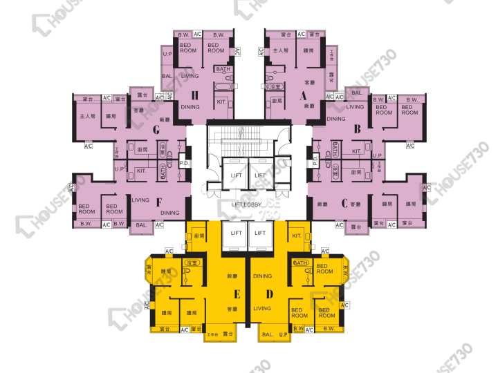 翔龍灣 平面圖 翔龍灣 1座 6-13,15-22,25-33,35-41,42樓 樓層平面圖 - House730
