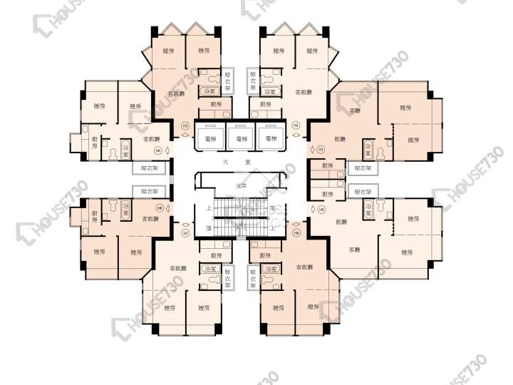 得寶花園 平面圖 得寶花園 H座 6-11樓 樓層平面圖 - House730