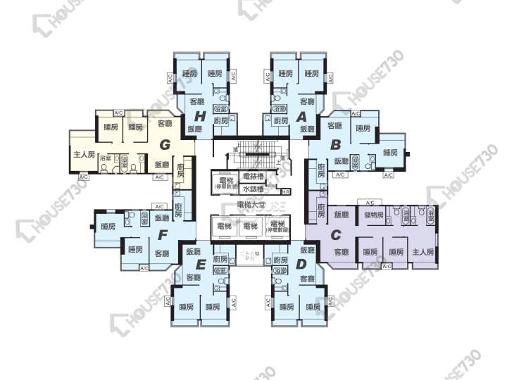 港灣豪庭 平面圖 港灣豪庭 1期 2座 6-48樓 樓層平面圖 - House730