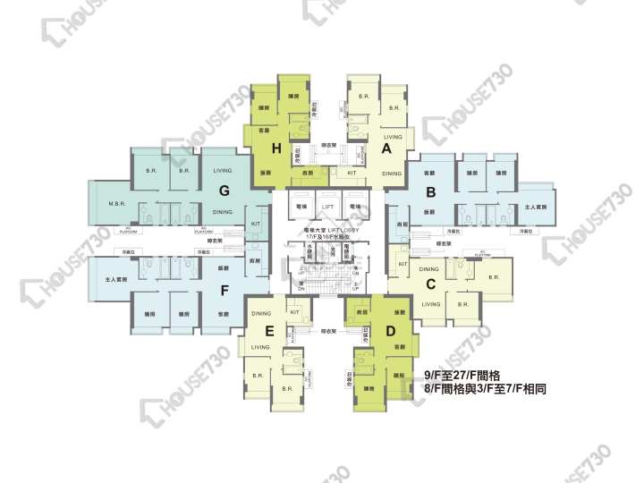 牽晴間 平面圖 牽晴間 12座 8-27樓 樓層平面圖 - House730