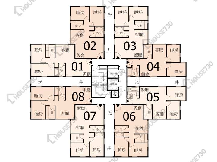 德福花園 平面圖 德福花園 O座 2-10樓 樓層平面圖 - House730