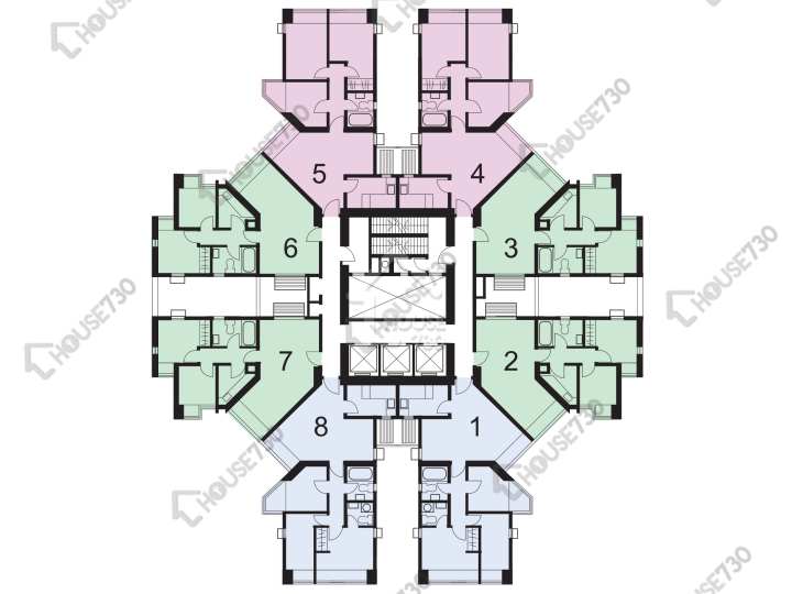 康怡花園 平面圖 康怡花園 F座 (1-8室) 2-27樓 樓層平面圖 - House730