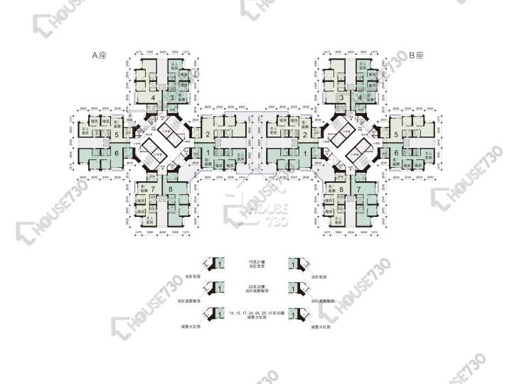 愉翠苑 平面圖 愉翠苑 愉欣閣 (B座) 1-40樓 樓層平面圖 - House730